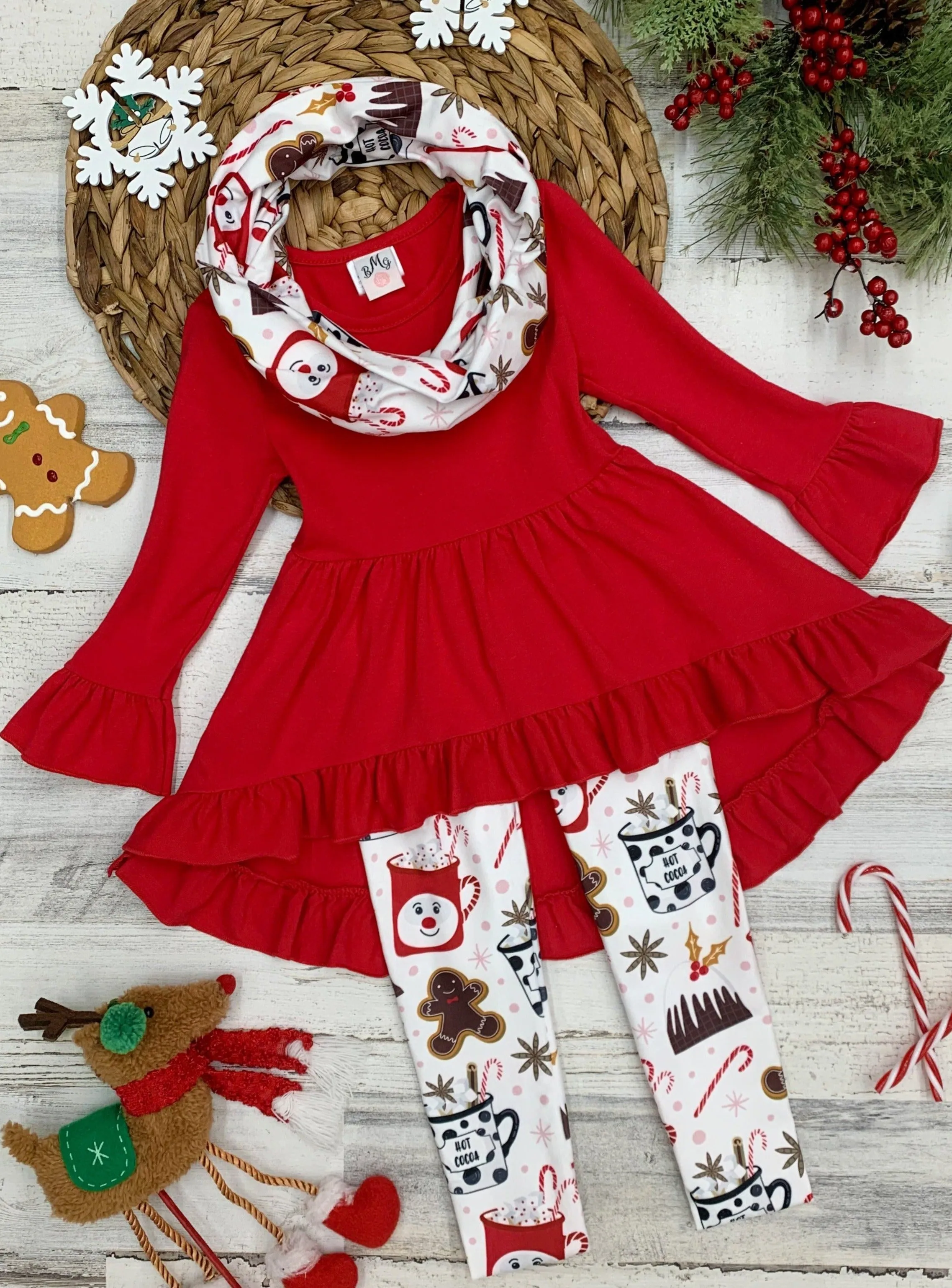 Christmas Treats Ruffle Tunic, Scarf And Legging Set