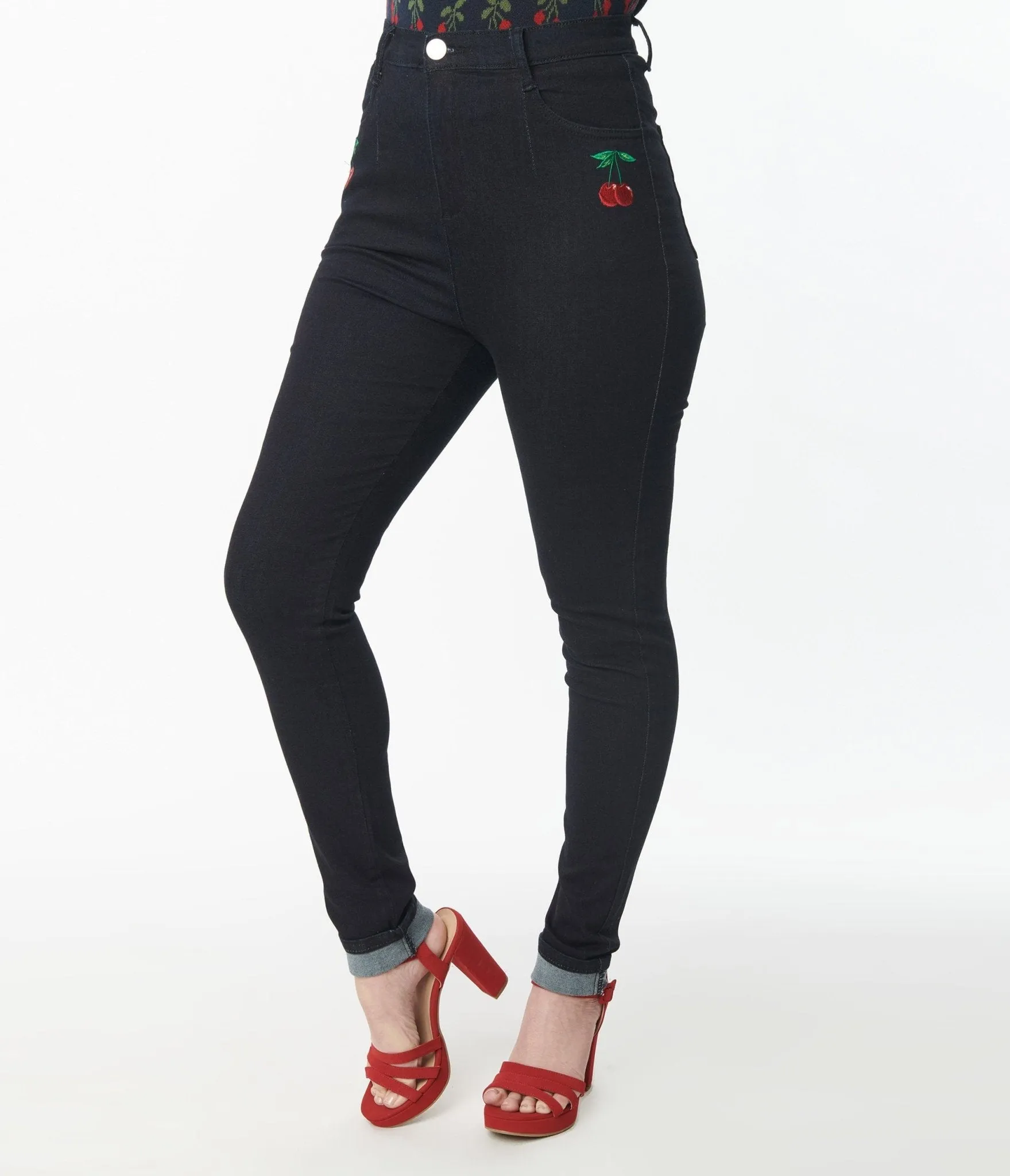 Collectif Dark Blue Becca Cherry Jeans