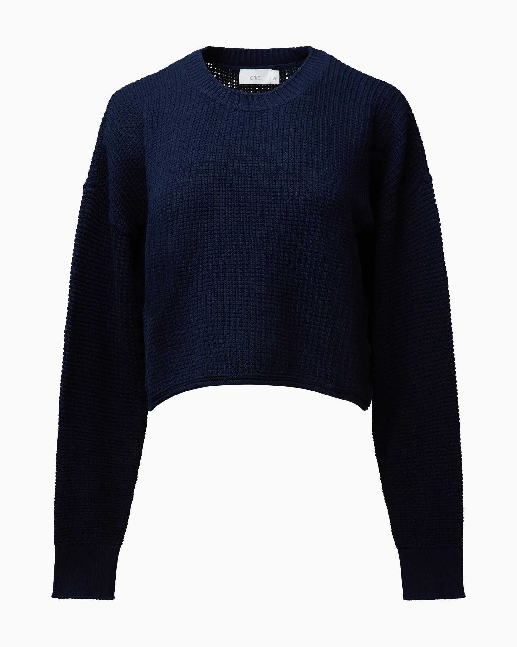 Cotton Waffle Sweater Cropped Crewneck | Deep Navy