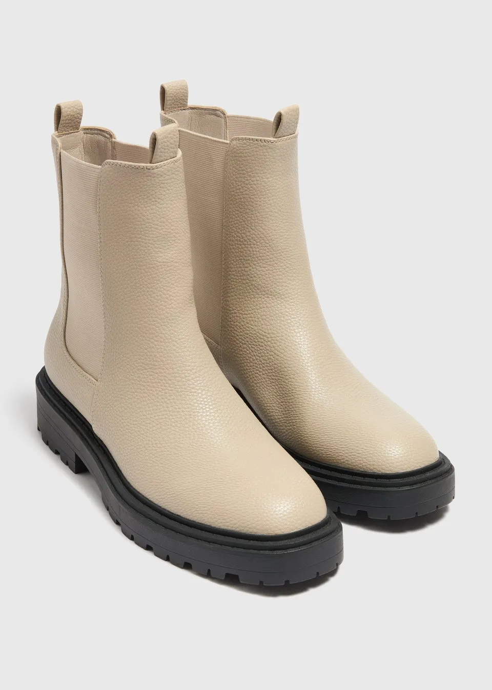 Cream Textured Chelsea Boots