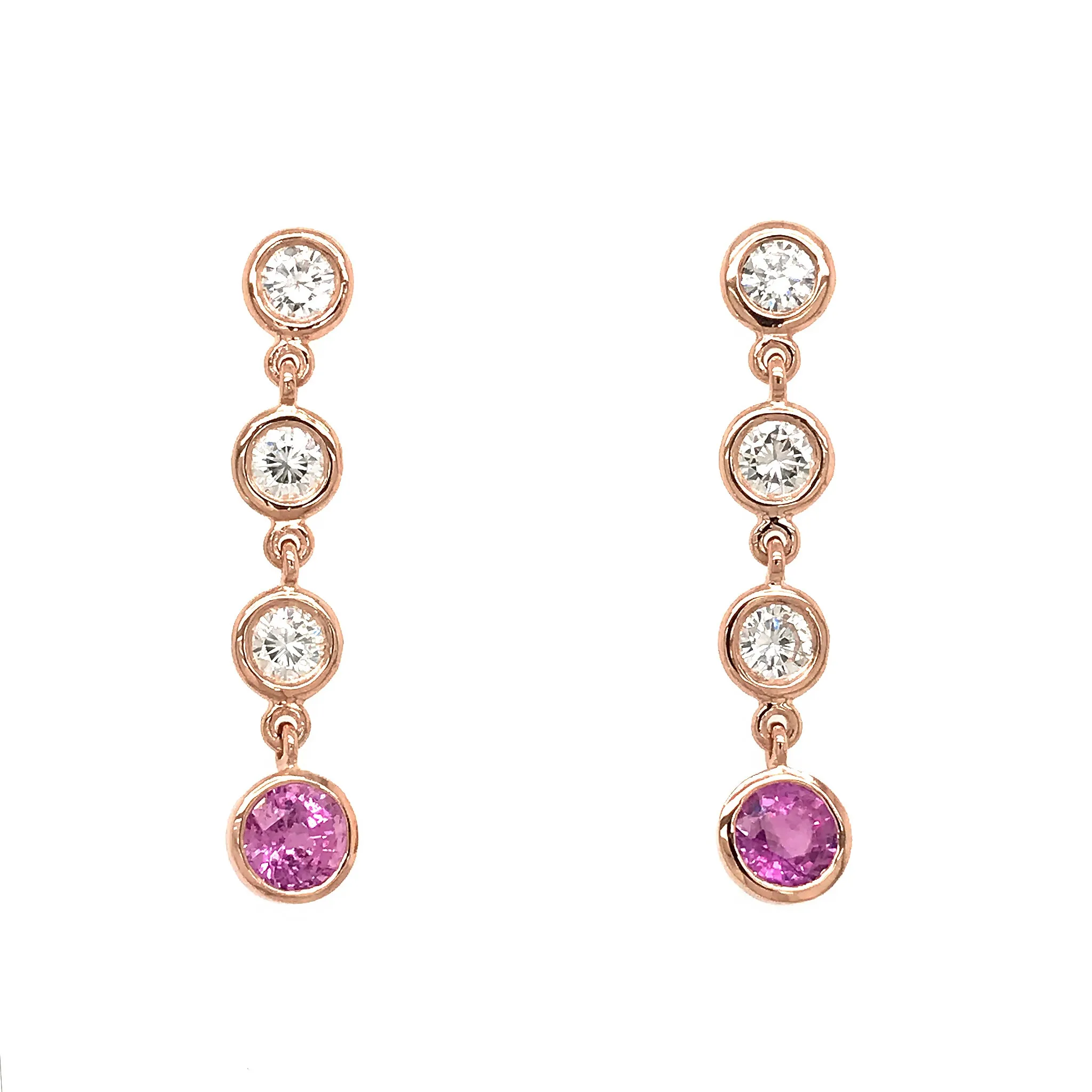 Diamond and Pink Sapphire Drop Earrings