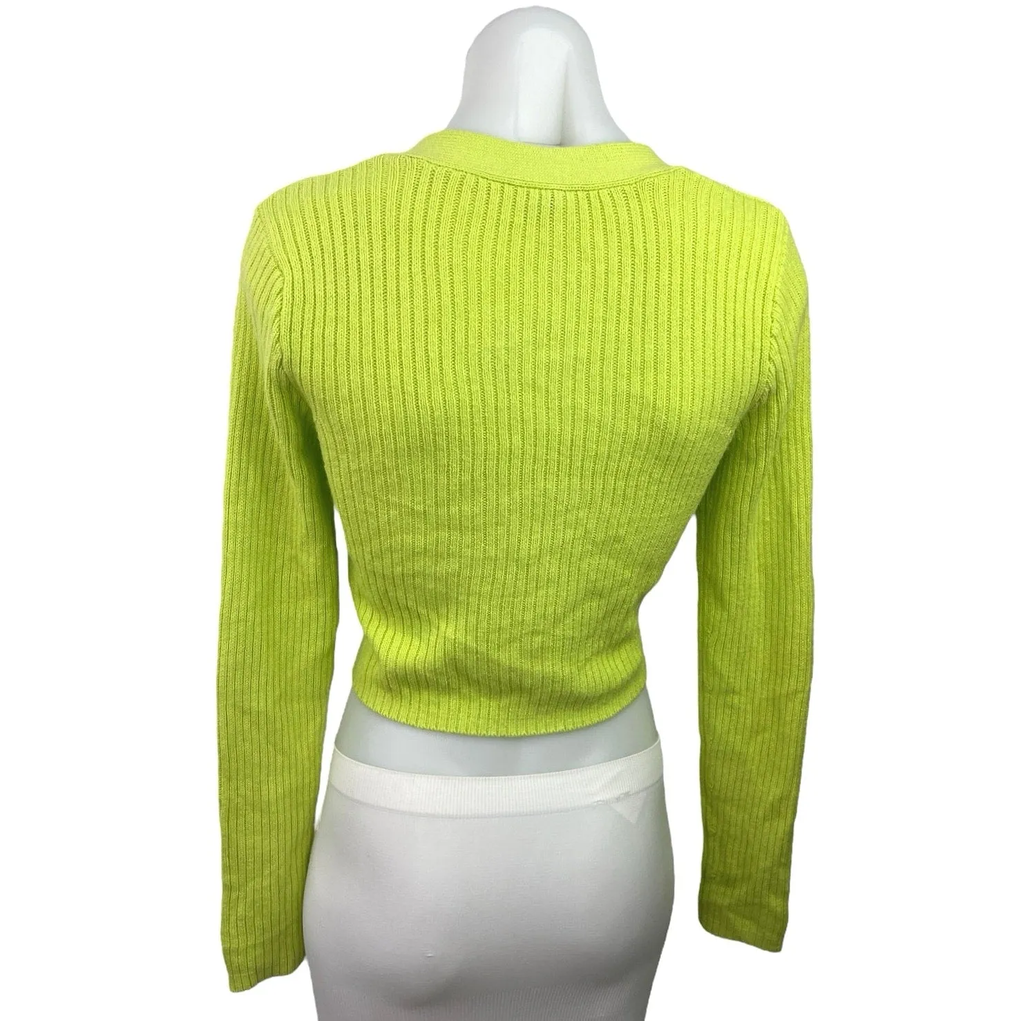 Divided by H&M Green Ribbed Knit Button Up Cropped Cardigan Sweater Top Size S