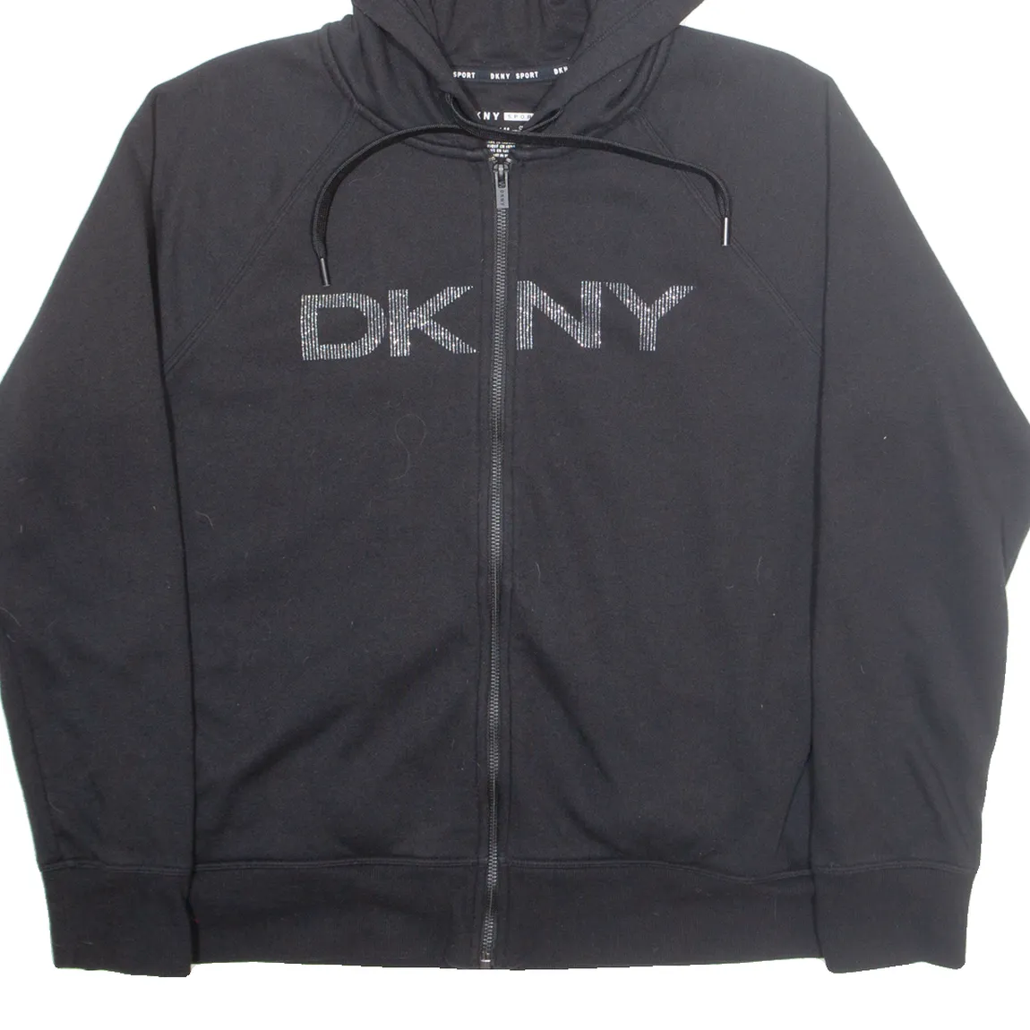 DKNY Womens Black Hoodie Full Zip M