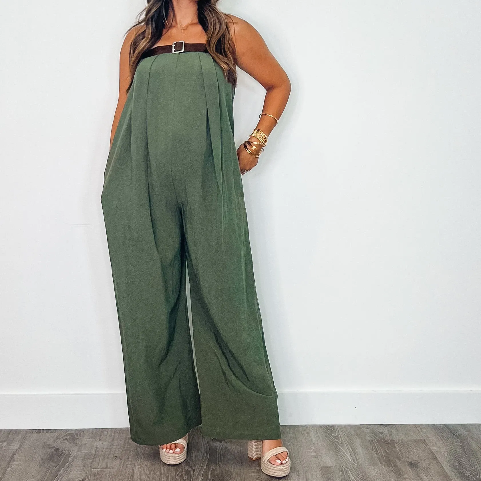 Donatella Olive Belted Romper