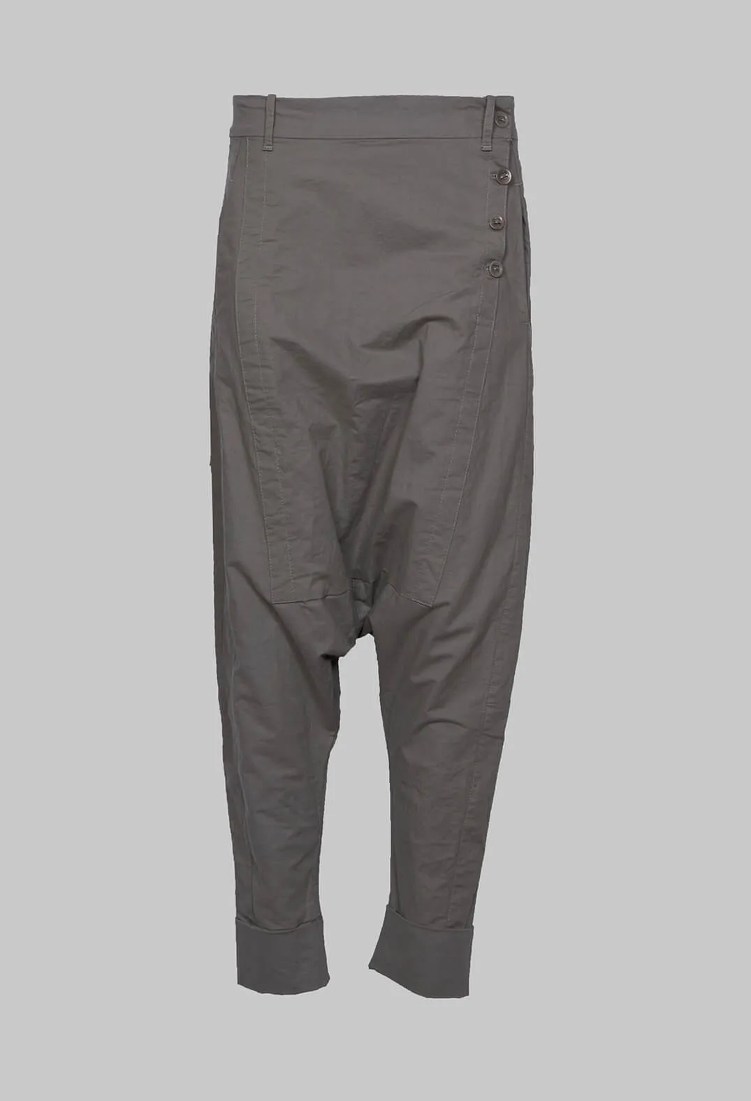 Drop Crotch Trousers with Turn-Ups in Grey