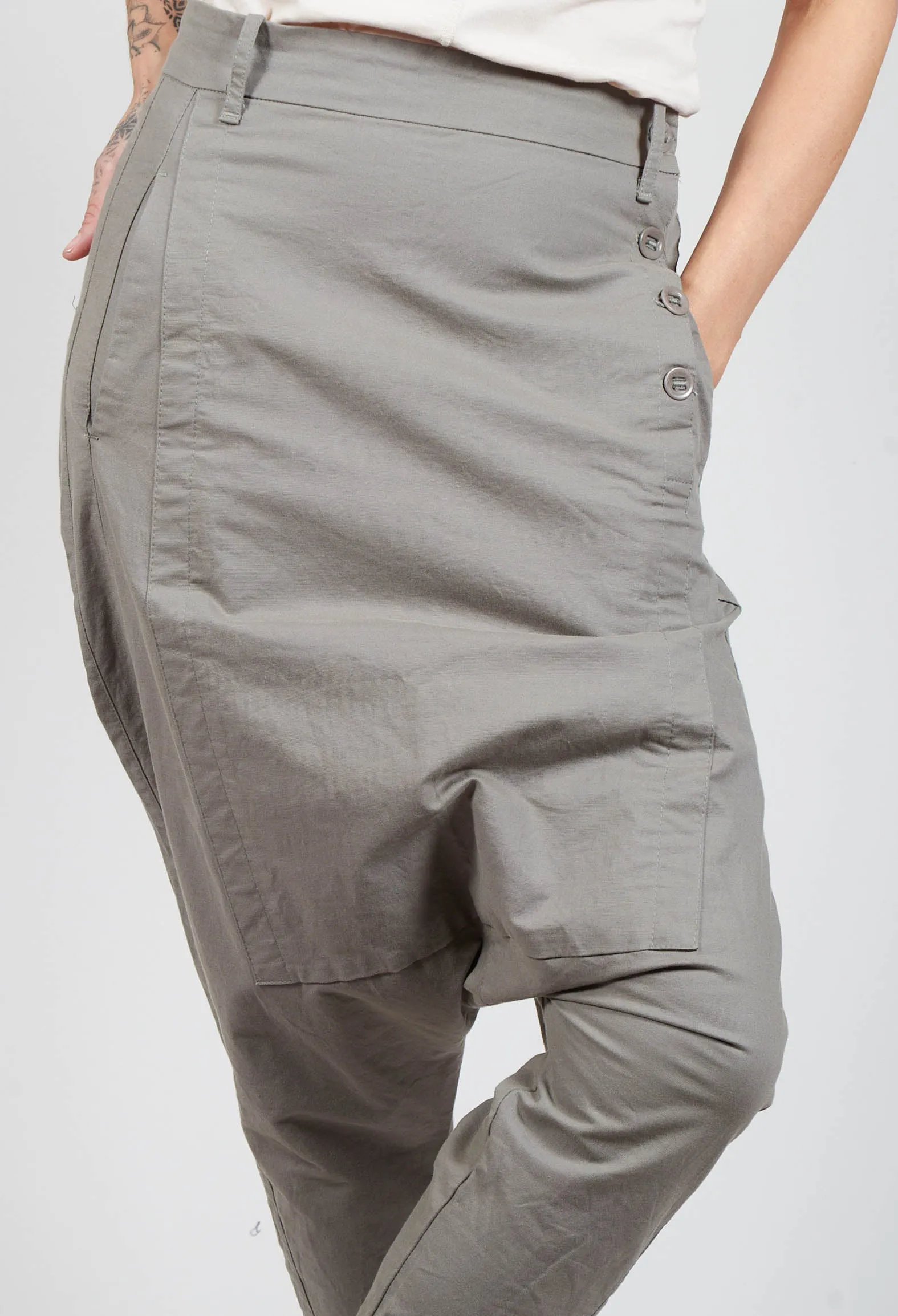 Drop Crotch Trousers with Turn-Ups in Grey