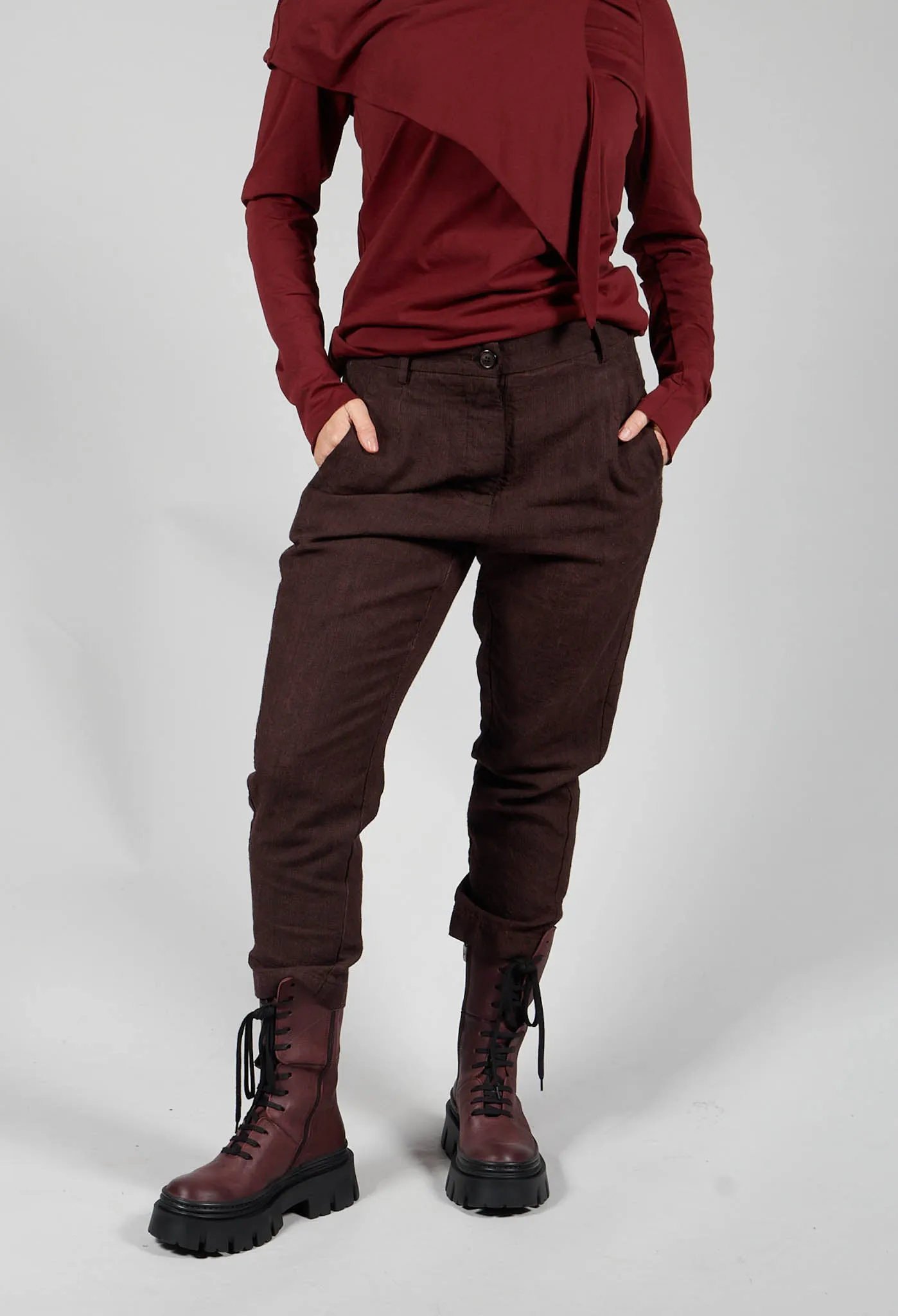 Drop Crotch Wide Leg Trousers in Rust Check