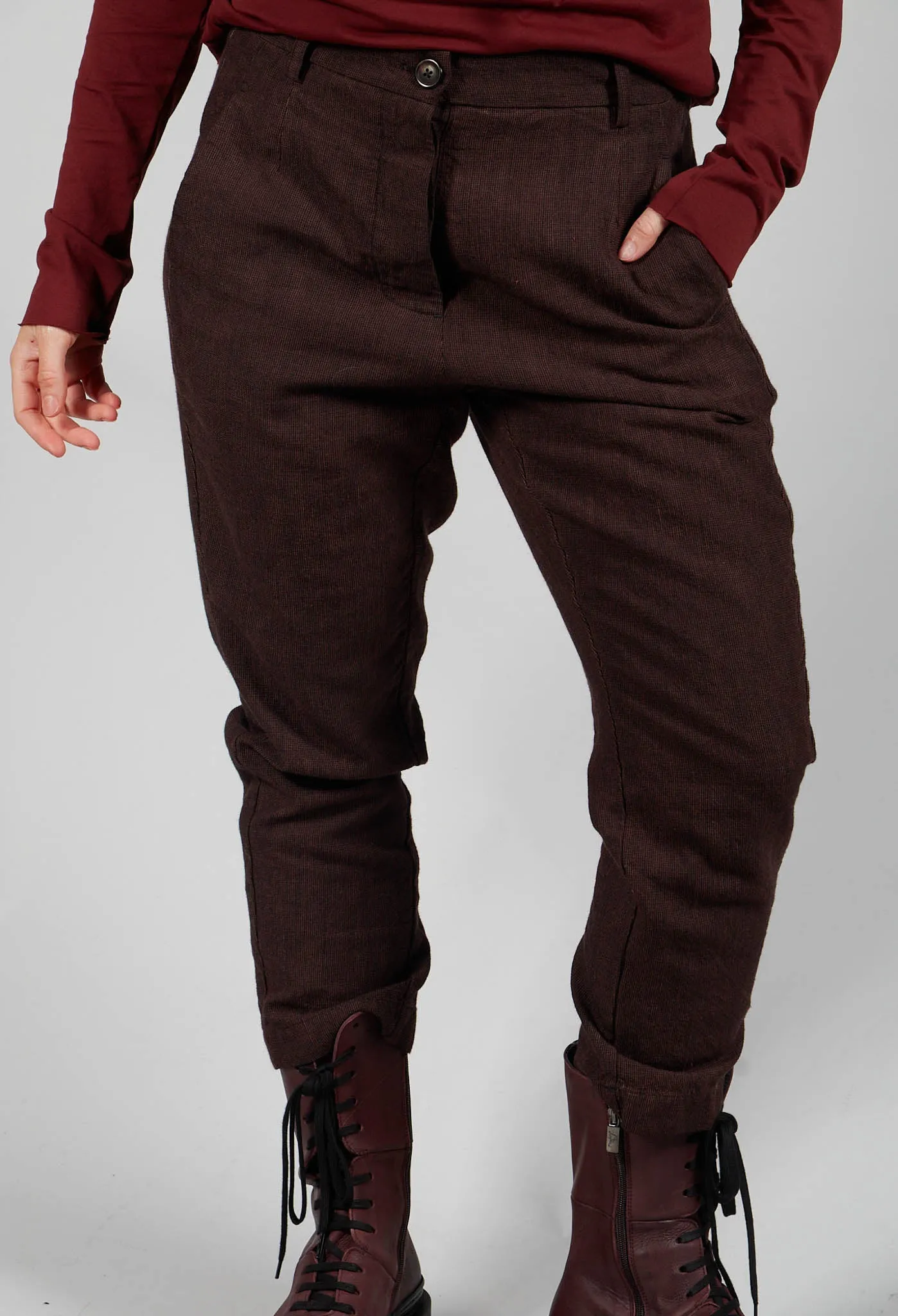 Drop Crotch Wide Leg Trousers in Rust Check