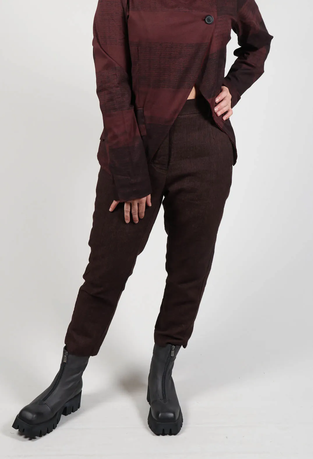 Drop Crotch Wide Leg Trousers in Rust Check