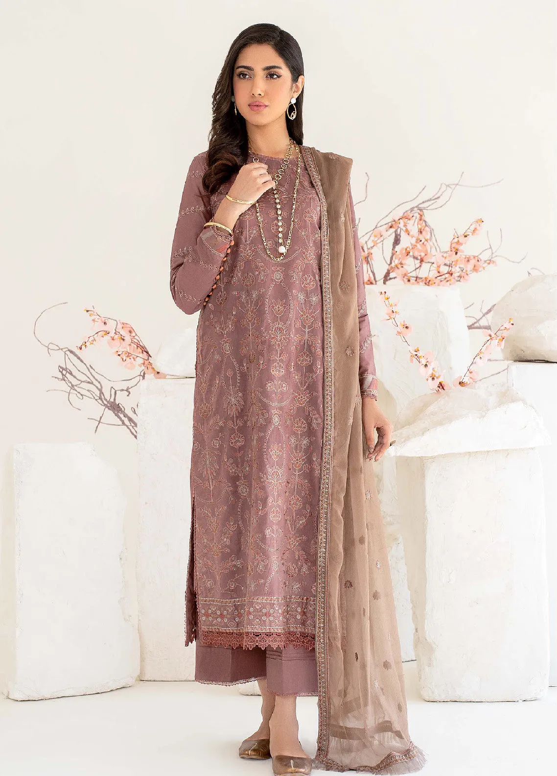 Eid Edition by Zarif Embroidered Lawn 3 Piece Unstitched Suit ZF23L ZEL-09 TEA PINK