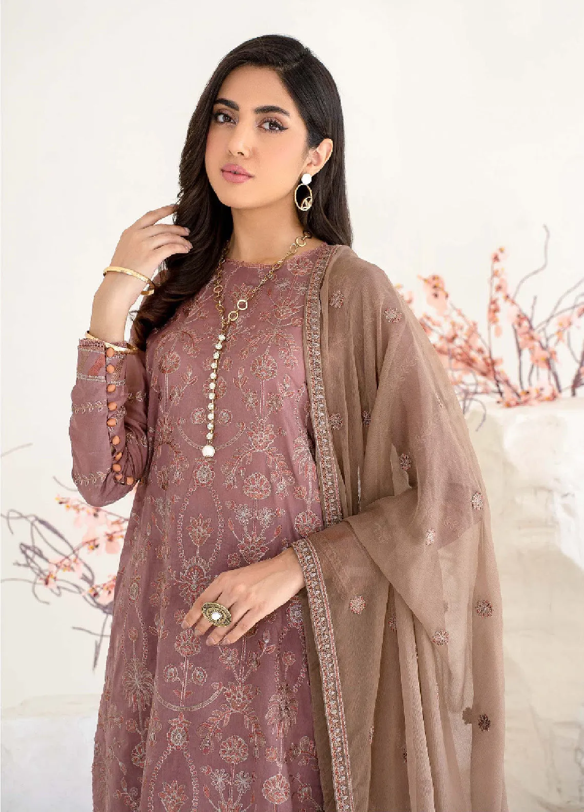 Eid Edition by Zarif Embroidered Lawn 3 Piece Unstitched Suit ZF23L ZEL-09 TEA PINK