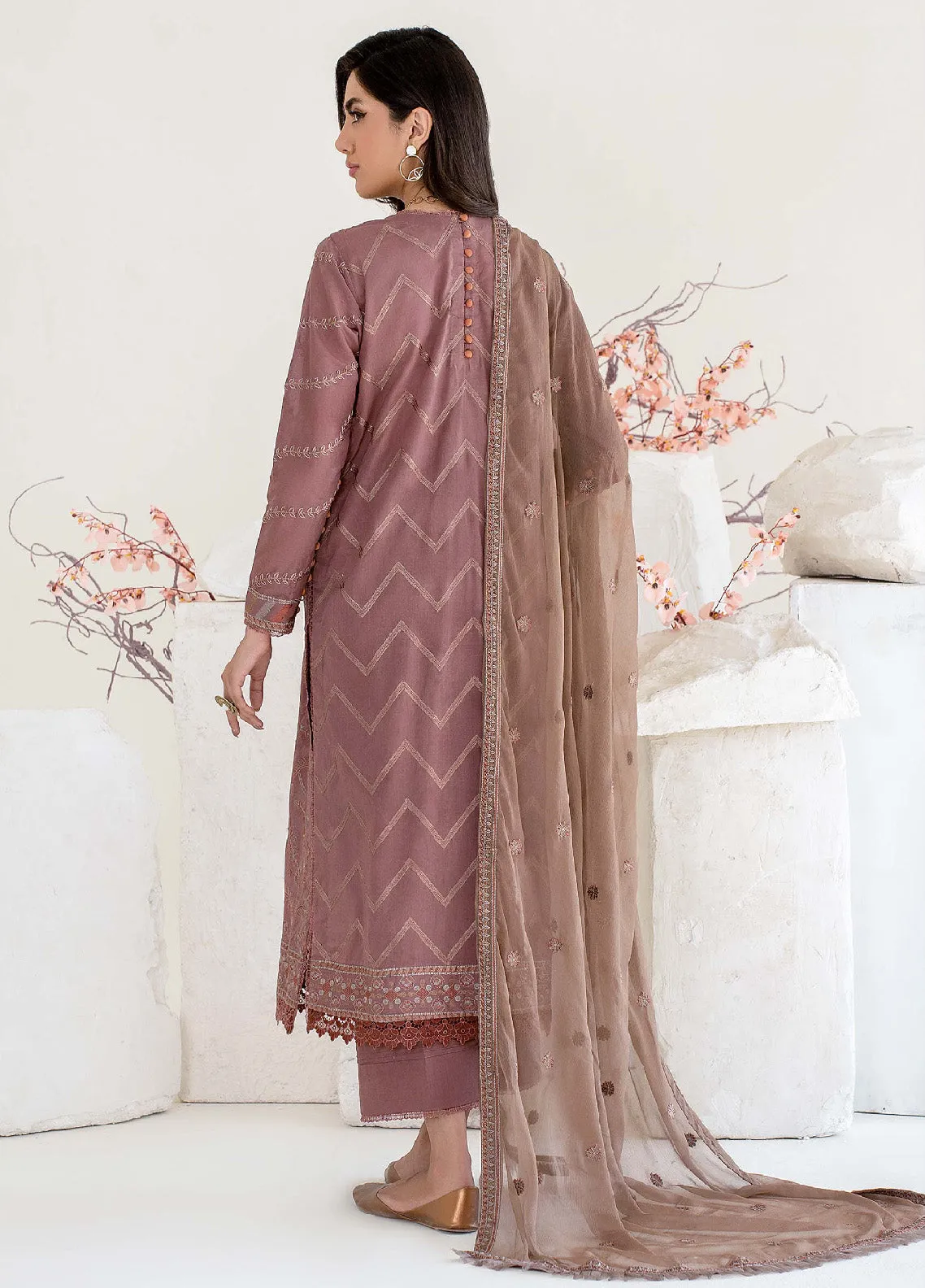 Eid Edition by Zarif Embroidered Lawn 3 Piece Unstitched Suit ZF23L ZEL-09 TEA PINK