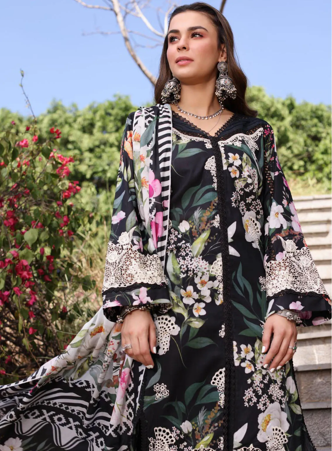 Elaf Print Chikankari Lawn 3 Piece Unstitched Suit EF24C ECK-02 A NOIREE