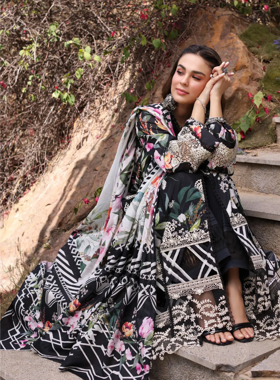 Elaf Print Chikankari Lawn 3 Piece Unstitched Suit EF24C ECK-02 A NOIREE