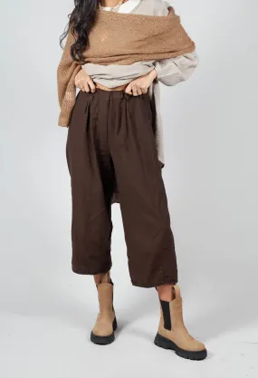 Elastic Waist Cotton Linen Blend Trousers in Espresso