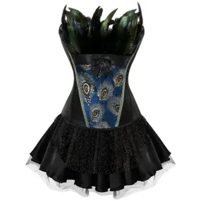 Embroidery Princess Corset Dress S-6XL Halloween Feathers Burlesque Gothic Vintage Style Overbust Corset Bustier with Skirt