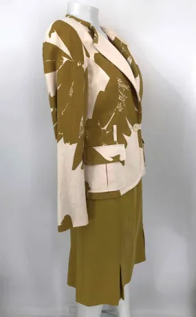 ETCETERA Olive Beige Cotton Size 6  (S) Floral Skirt Suit