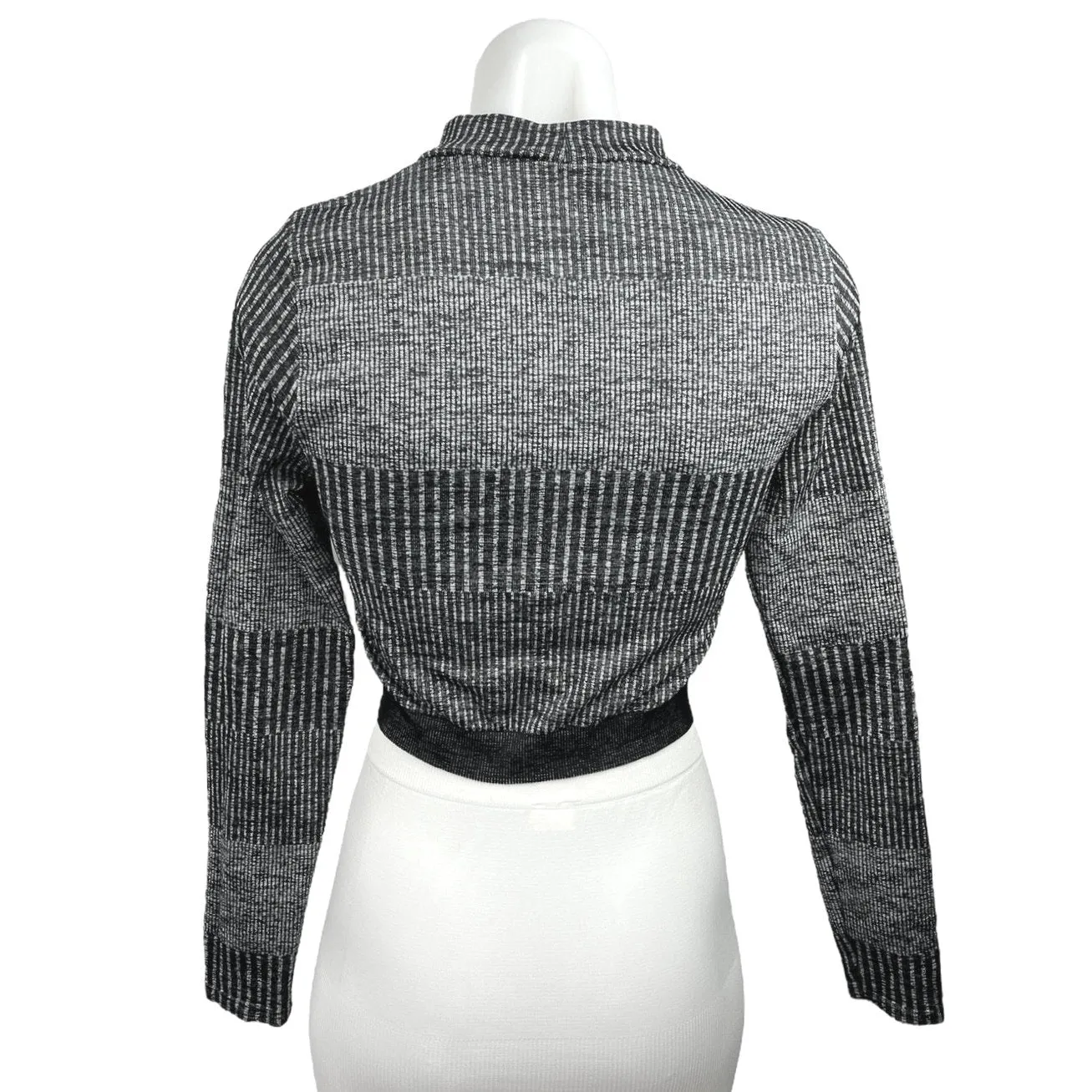 Fabletics Black Striped Mock Neck Long Sleeve Activewear Crop Sweater Top Size M