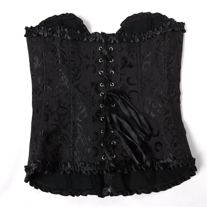 Fashion Women Zipper Bustier Top Sexy Body Shapewear Corselet Lace Up Boned Waist Trainer Corset Overbust Brocade Plus Size 6XL