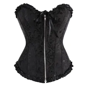 Fashion Women Zipper Bustier Top Sexy Body Shapewear Corselet Lace Up Boned Waist Trainer Corset Overbust Brocade Plus Size 6XL