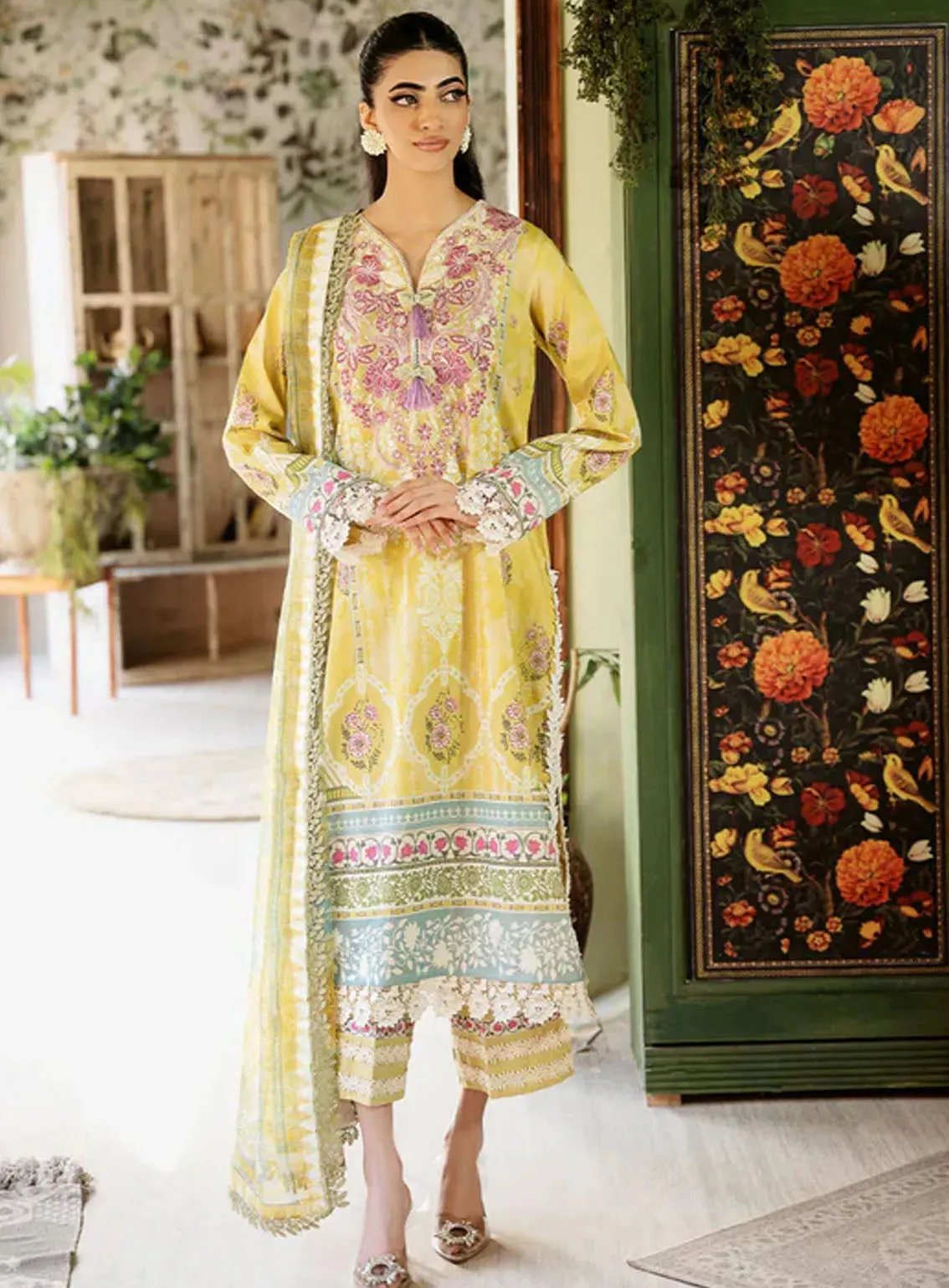 Flora By Roheenaz Embroidered Lawn 3 Piece Unstitched Suit RNZ24F RNP-07B MYSTIQUE