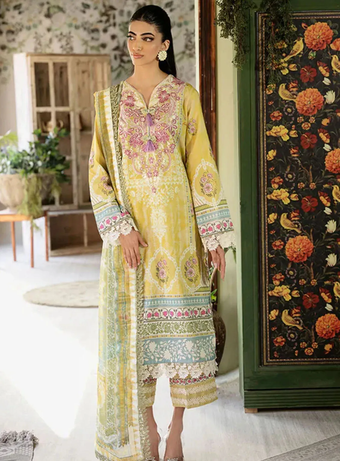 Flora By Roheenaz Embroidered Lawn 3 Piece Unstitched Suit RNZ24F RNP-07B MYSTIQUE