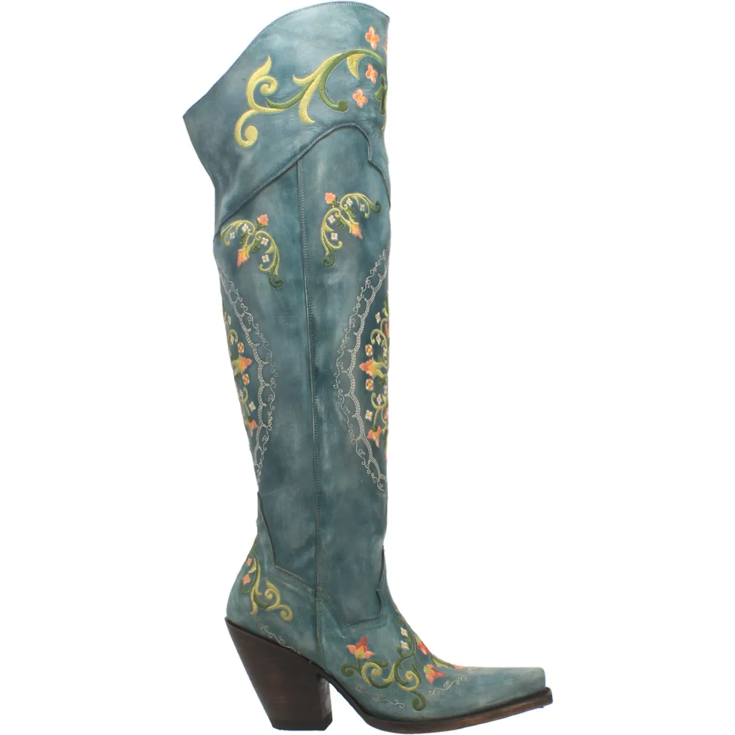 Flower Child Turquoise Rustic Leather Over The Knee High Boots (DS)