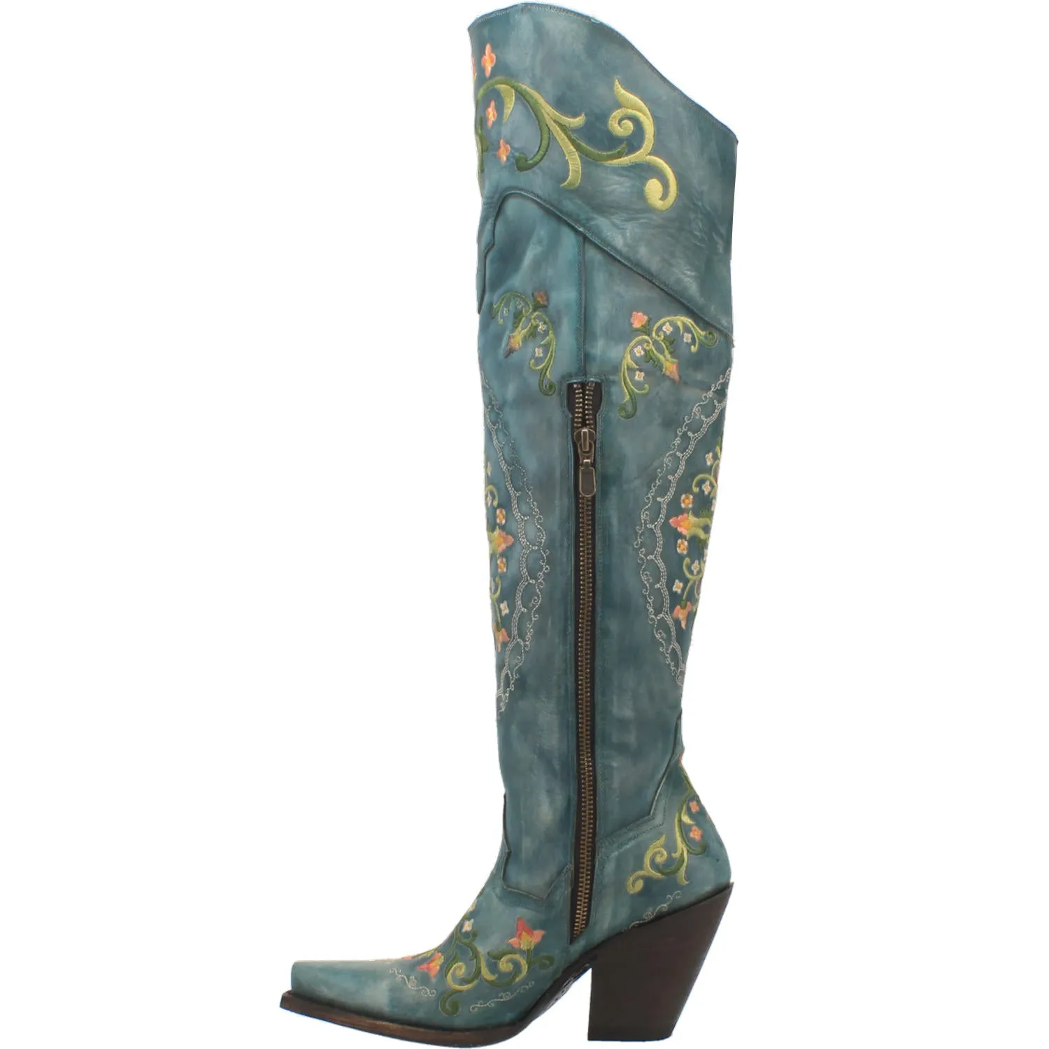 Flower Child Turquoise Rustic Leather Over The Knee High Boots (DS)