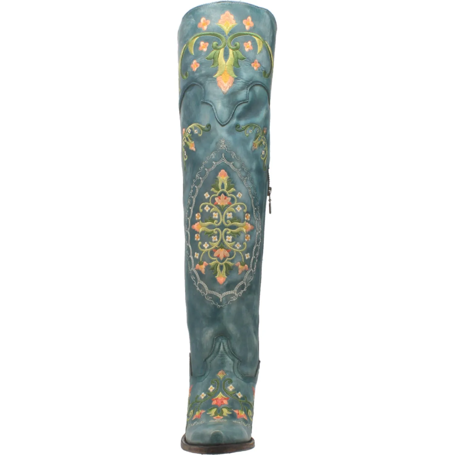 Flower Child Turquoise Rustic Leather Over The Knee High Boots (DS)