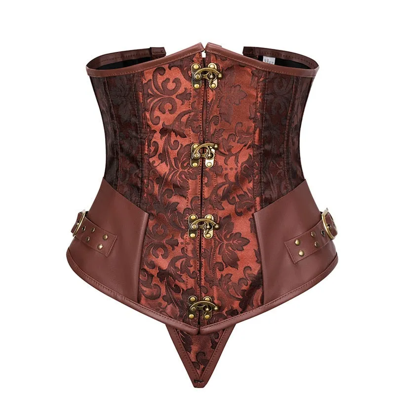 Front Metal Claps Faux Leather Gorsets Underbust Korsett Women Steampunk Bustier Corset Shape Body Sexy Lingerie Slimming Belt