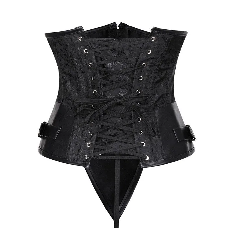 Front Metal Claps Faux Leather Gorsets Underbust Korsett Women Steampunk Bustier Corset Shape Body Sexy Lingerie Slimming Belt