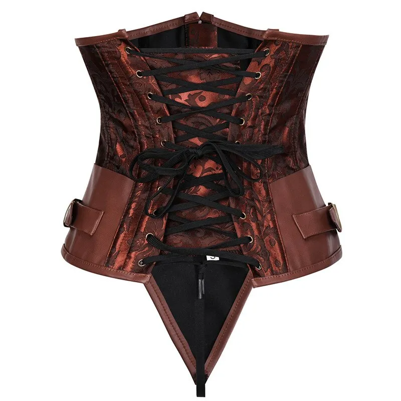 Front Metal Claps Faux Leather Gorsets Underbust Korsett Women Steampunk Bustier Corset Shape Body Sexy Lingerie Slimming Belt