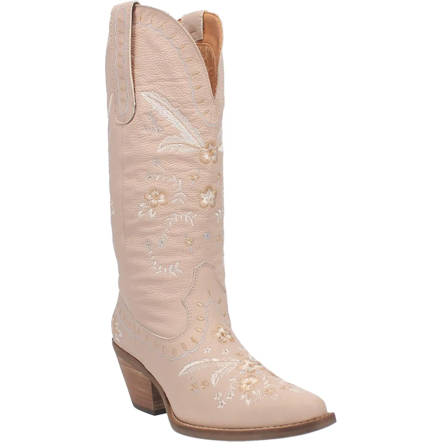 Full Bloom Sand Embroidered Flower Leather Boots (DS)