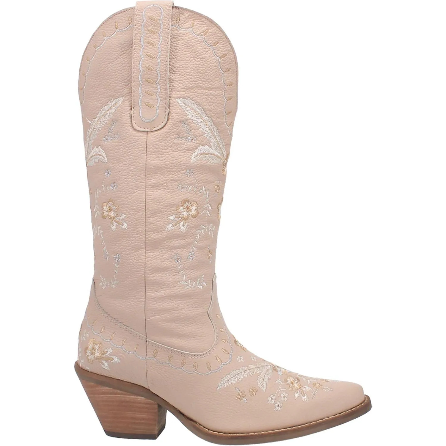 Full Bloom Sand Embroidered Flower Leather Boots (DS)