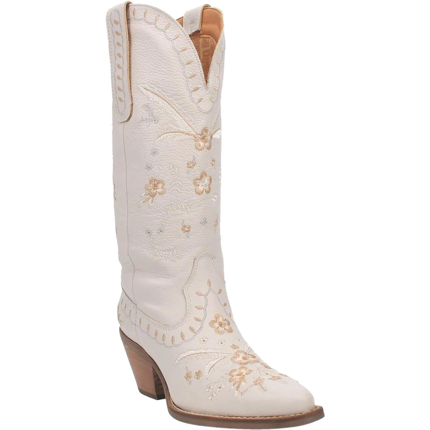 Full Bloom White Embroidered Flower Leather Boots (DS)