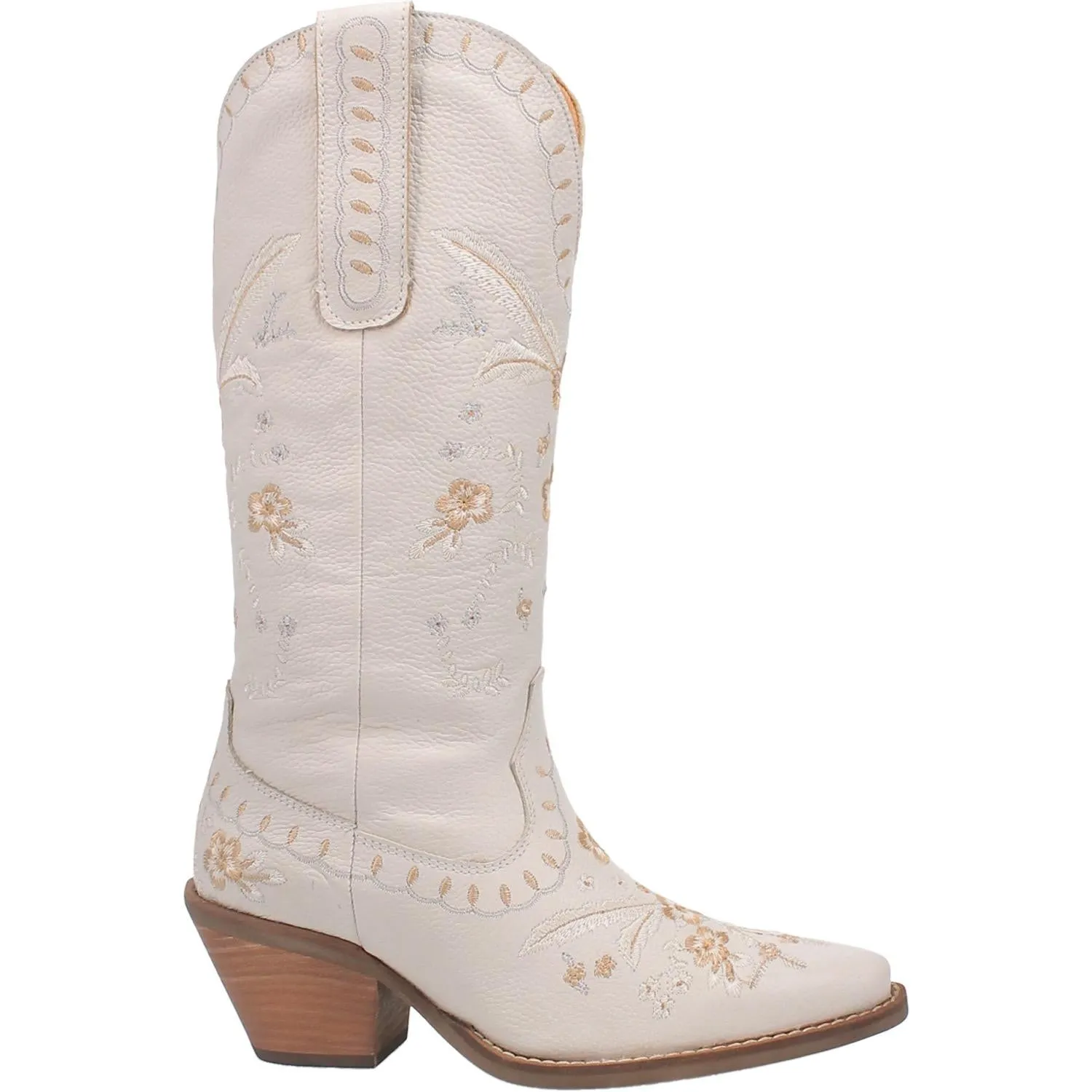 Full Bloom White Embroidered Flower Leather Boots (DS)