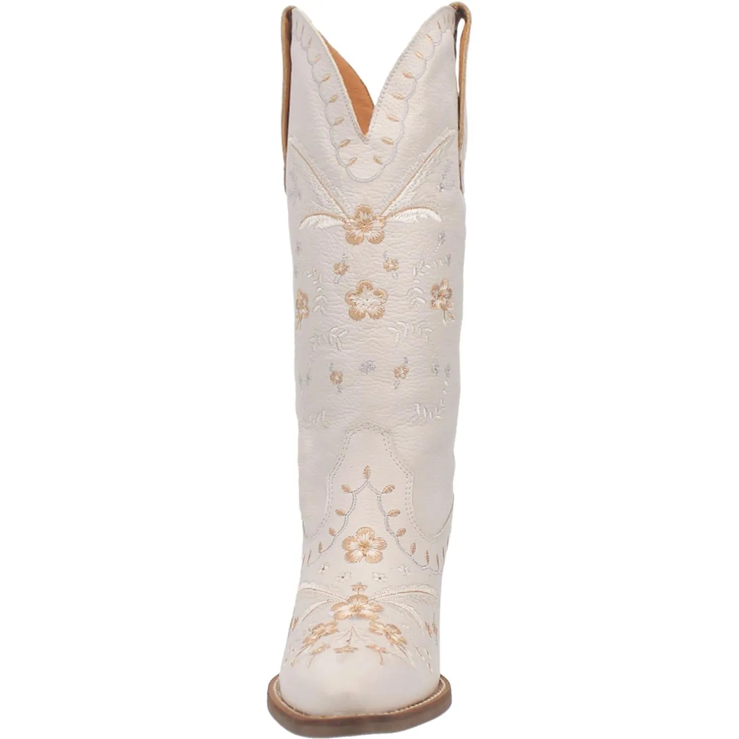 Full Bloom White Embroidered Flower Leather Boots (DS)