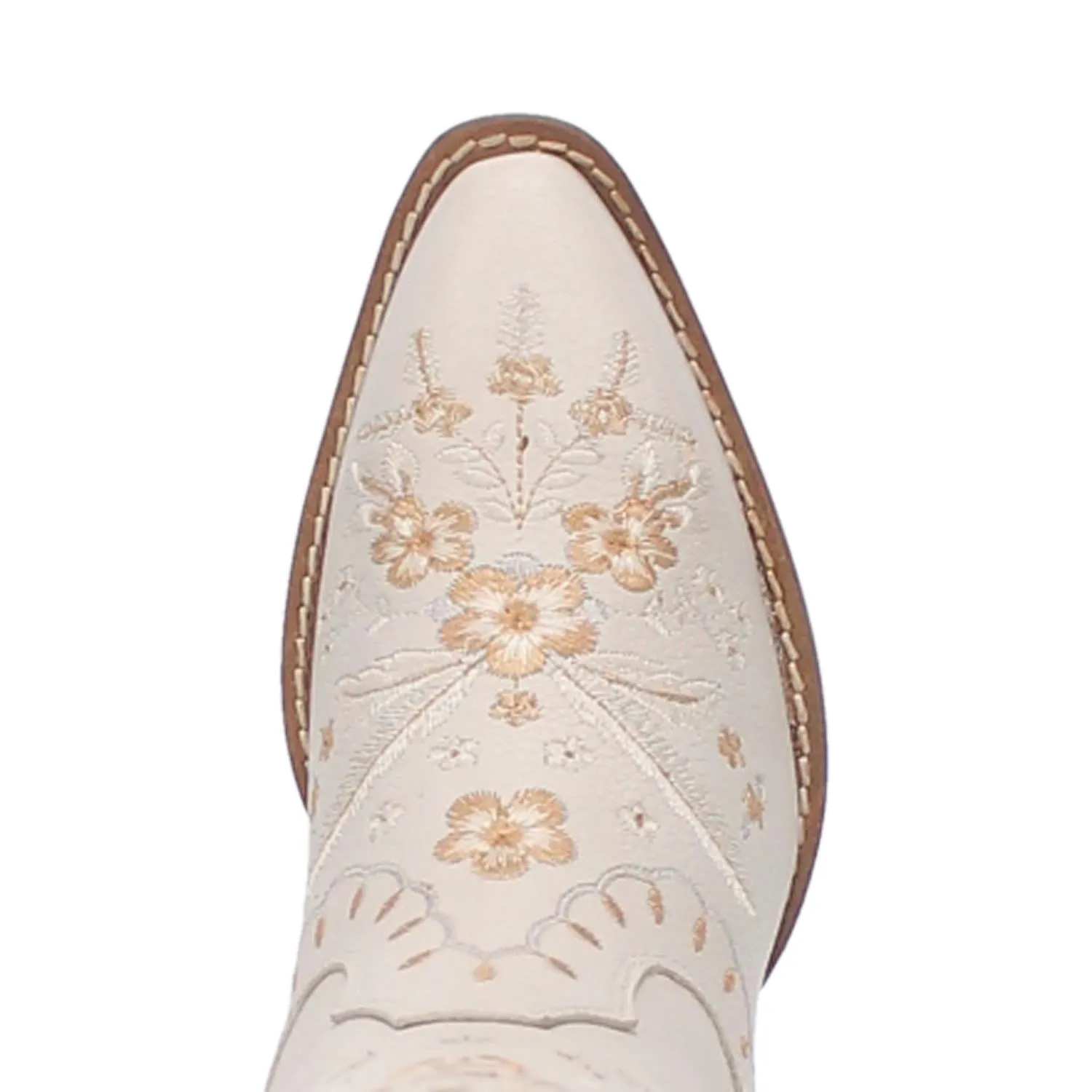 Full Bloom White Embroidered Flower Leather Boots (DS)