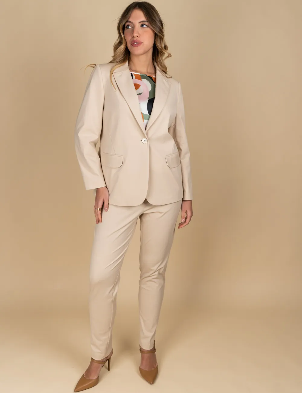 Gaia Life - Completo pantalone in punto Milano beige