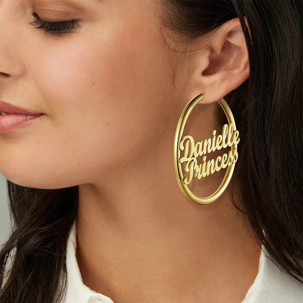 Gold Plated Hoop Earrings Personalized Name Earrings for Women