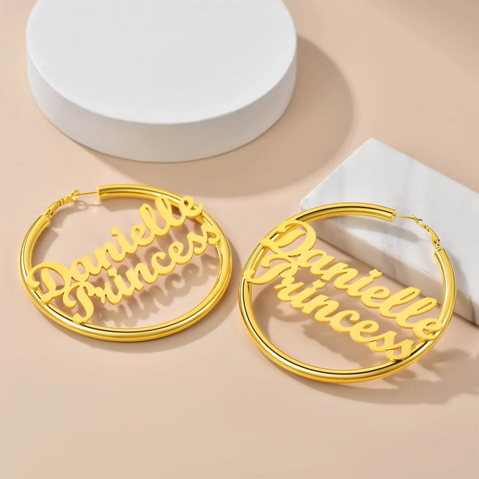 Gold Plated Hoop Earrings Personalized Name Earrings for Women