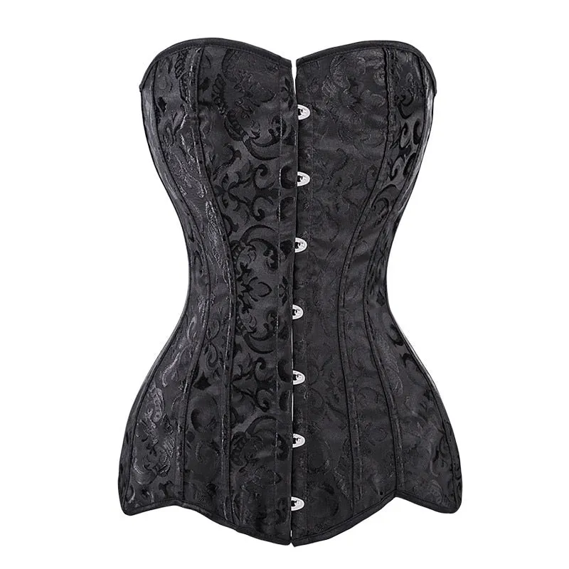 Gothic Overbust Corsets Top Waist Trainer Steel Bones Slimming Bustier White Black Plus Size Long Torso Outwork Women Corselet