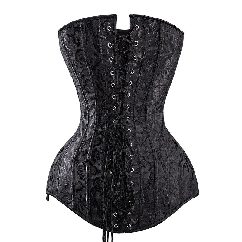 Gothic Overbust Corsets Top Waist Trainer Steel Bones Slimming Bustier White Black Plus Size Long Torso Outwork Women Corselet