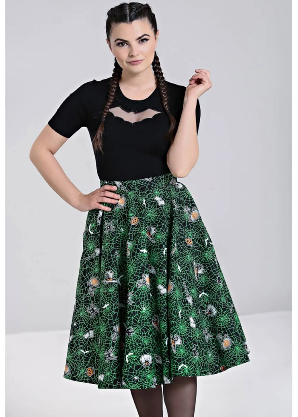 Hell Bunny Hex Spiderweb 50's Swing Skirt Black