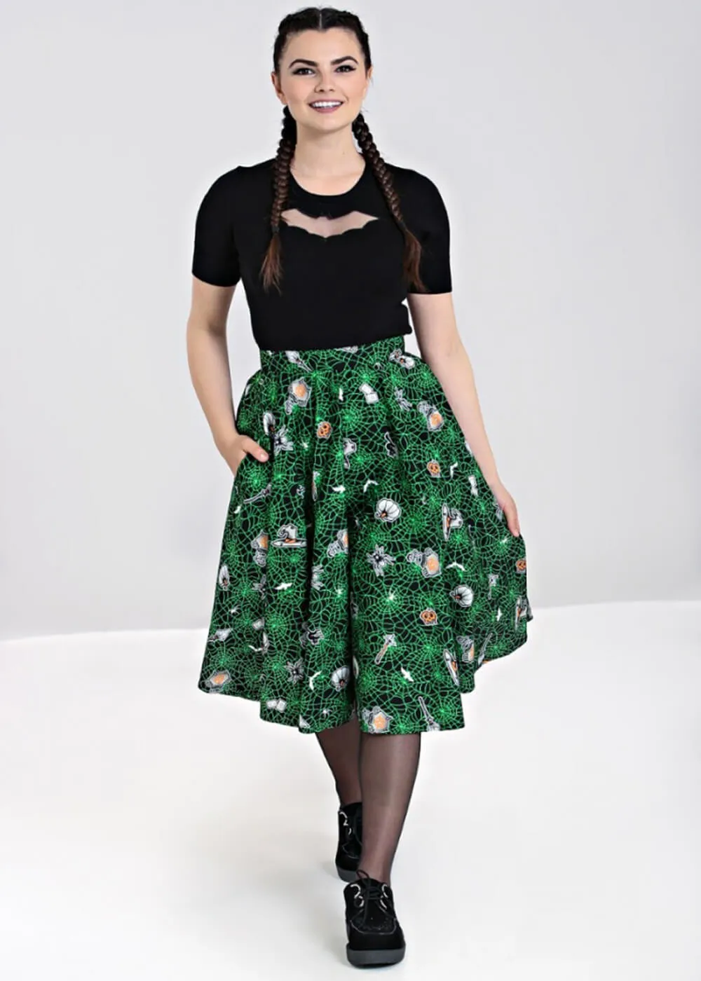 Hell Bunny Hex Spiderweb 50's Swing Skirt Black