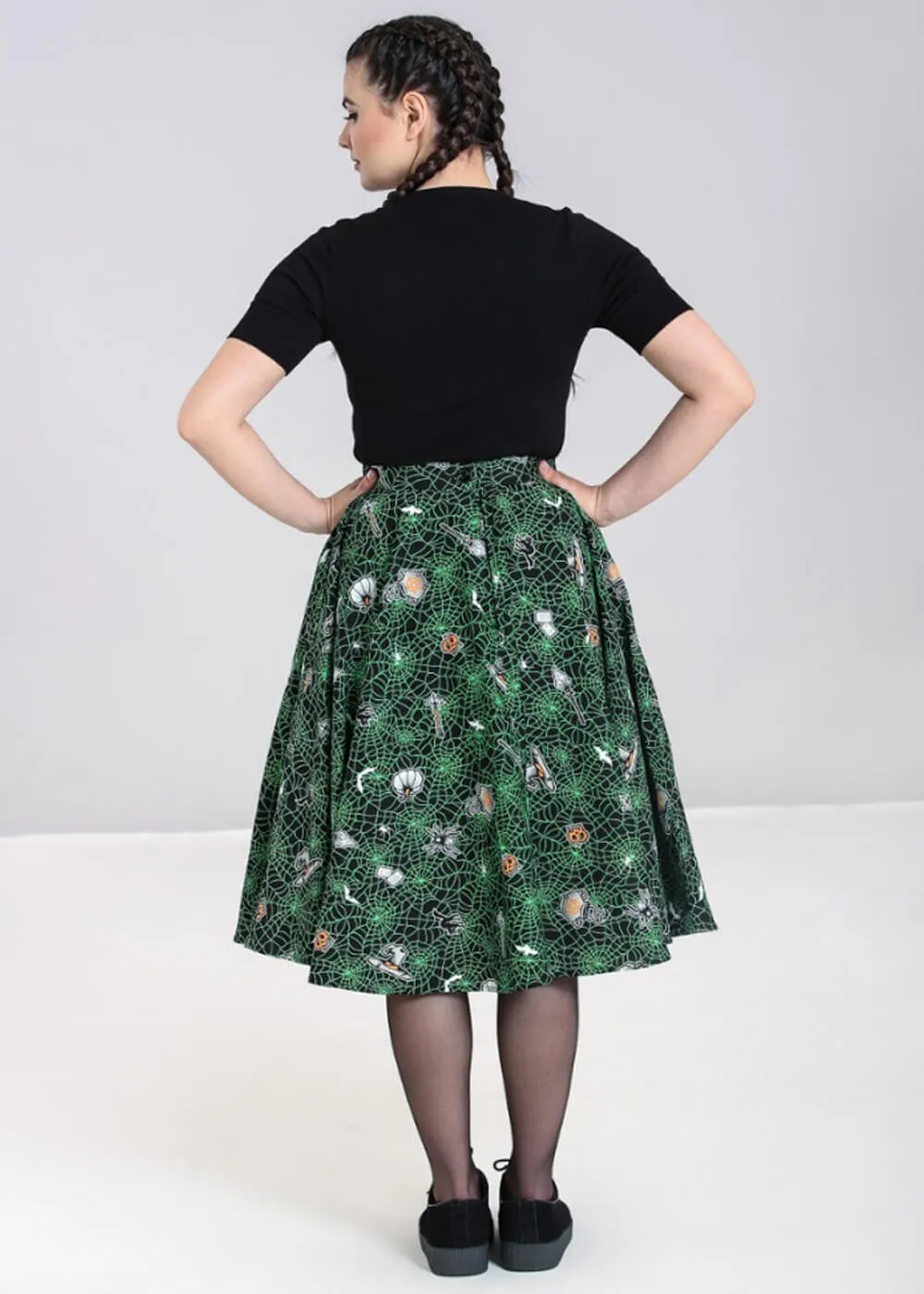 Hell Bunny Hex Spiderweb 50's Swing Skirt Black