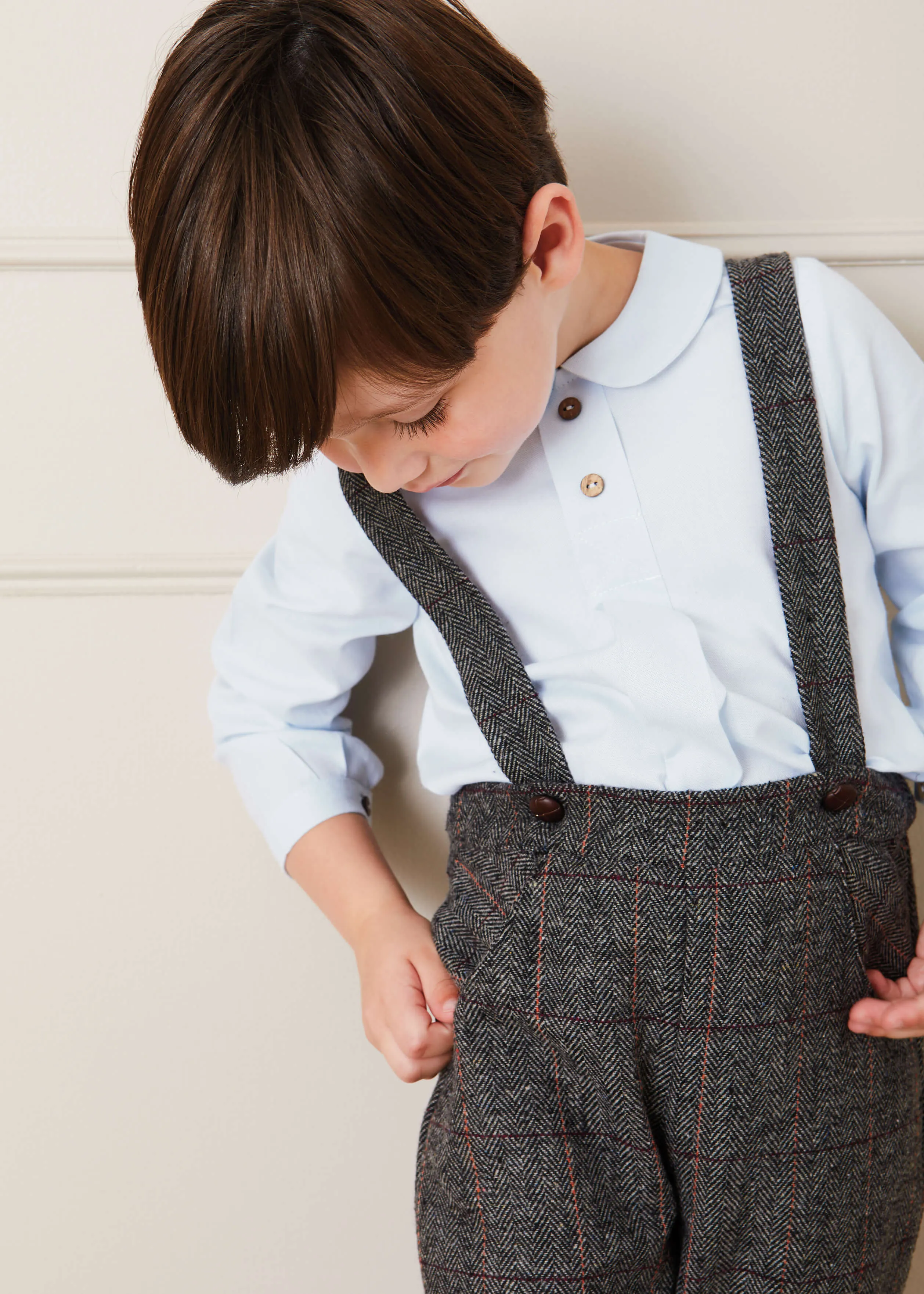 Herringbone Trousers With Braces in Grey (18mths-3yrs)