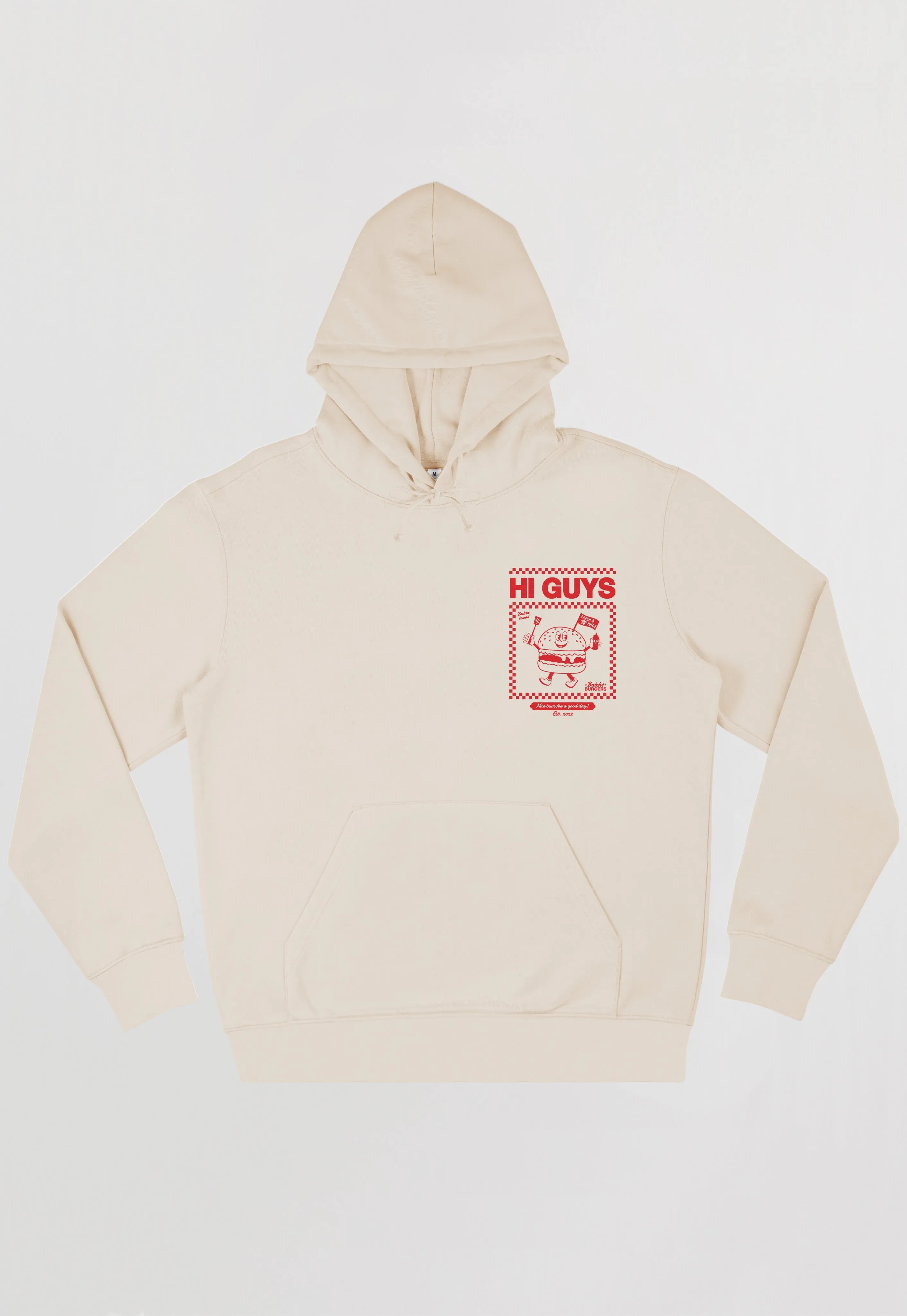 Hi Guys Vanilla Hoodie with Burger Graphic