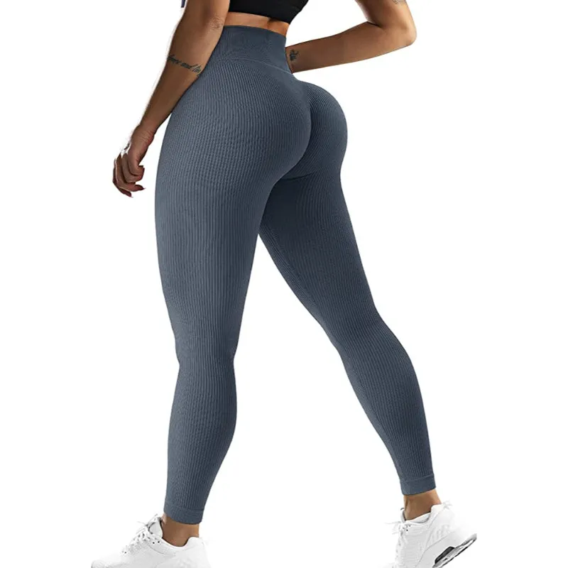 High Waist Seamless Plain Ribbed Leggings