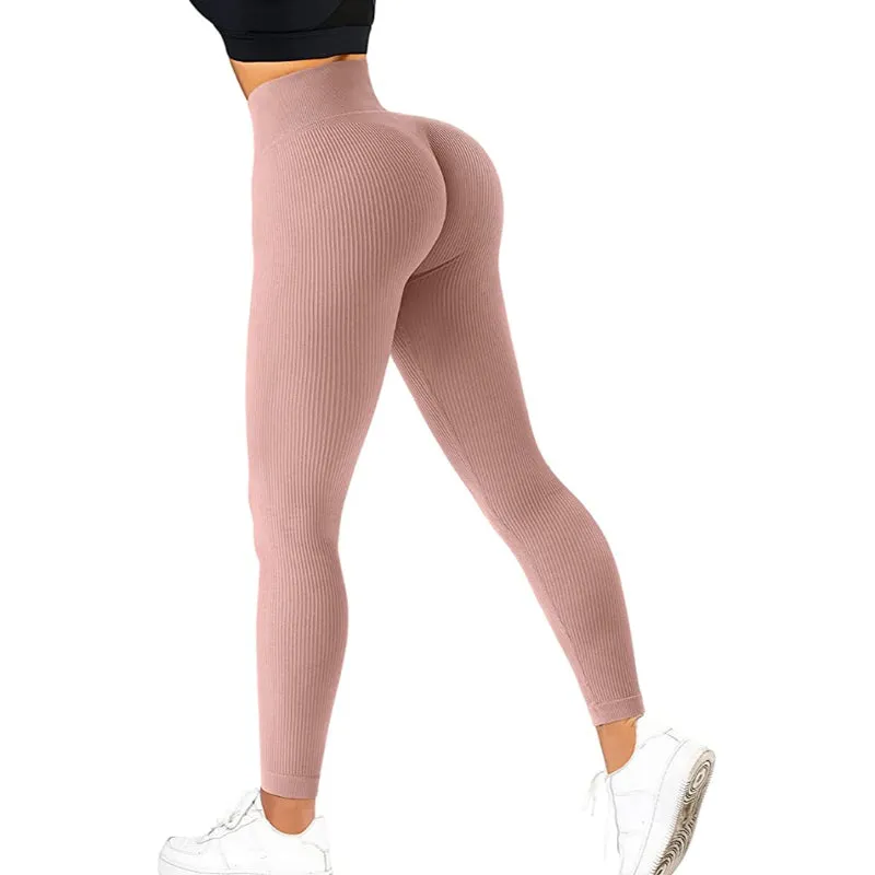 High Waist Seamless Plain Ribbed Leggings